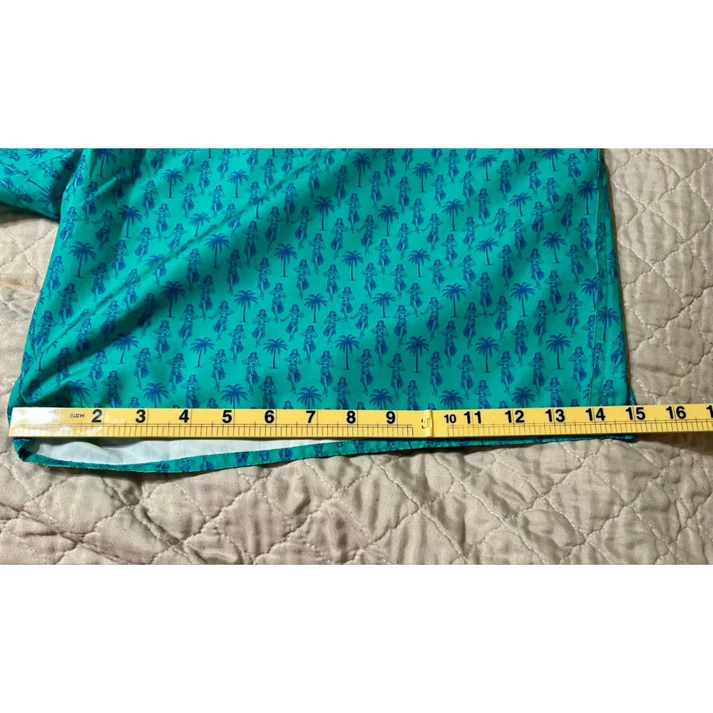 Men's St. John's Bay Swim Trunks 4XL Teal Blue Hula Palm Hawaiian Summer